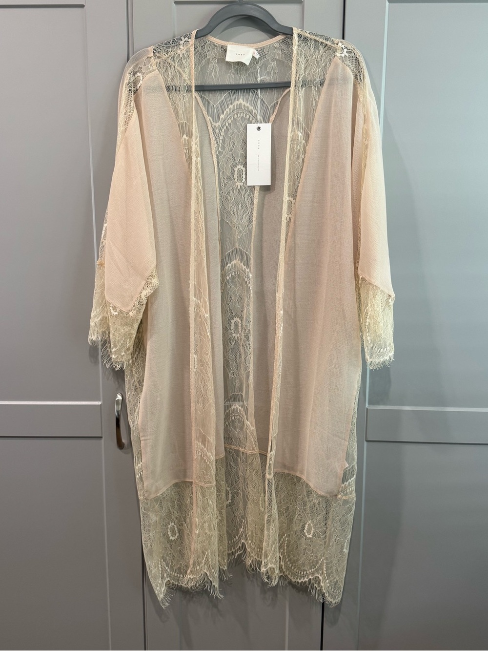 Lush Sheer Lace Kimono - Beige